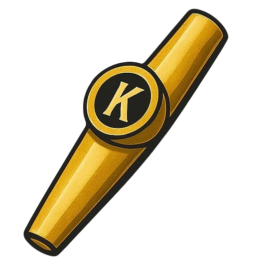 金色の一般的な形のカズー。中央に振動膜のキャップがある